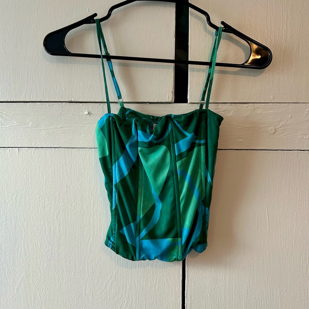 Tiger Mist Small Corset Ribbed Top Y2K Blue Green